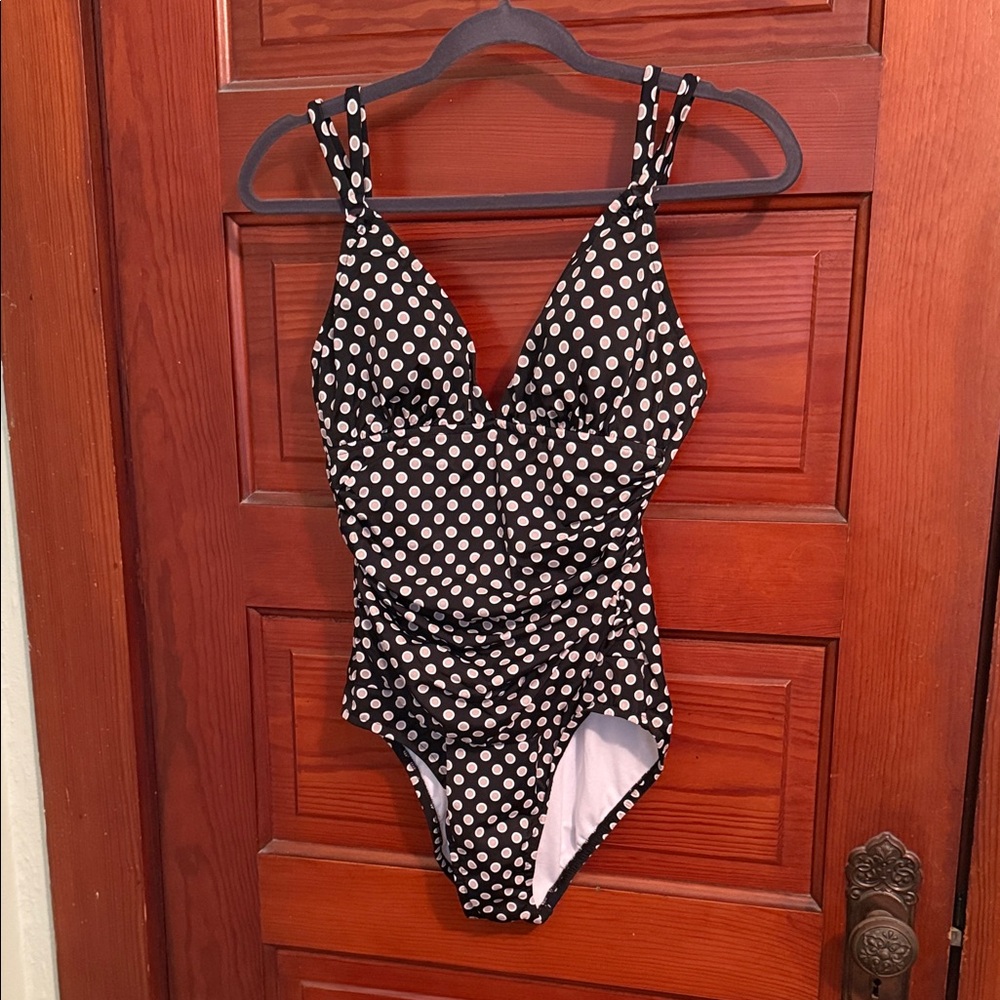 Black,  White, Tan  Polka Dot Swimsuit